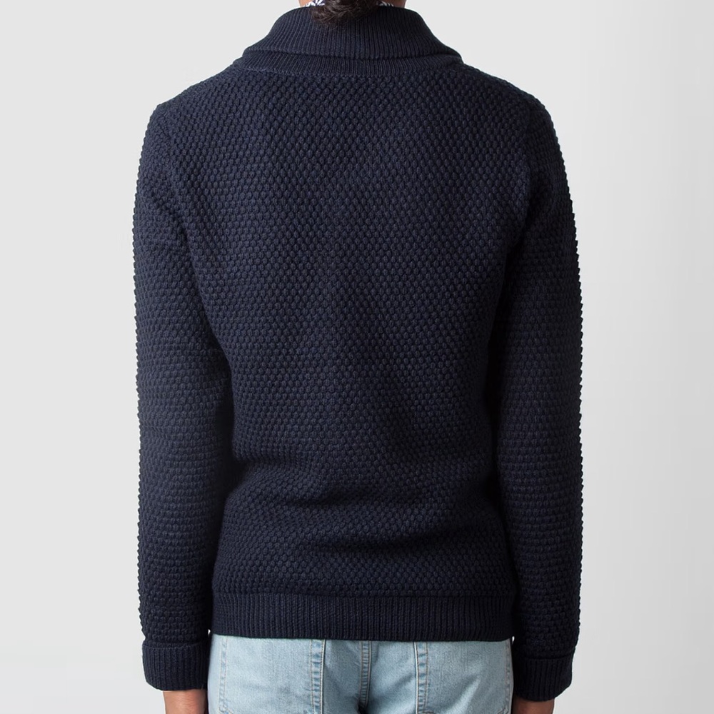 A.P.C. Heather Navy Blue Shawl Collar Cardigan Buttons Size XL Men’s - Picture 2 of 12